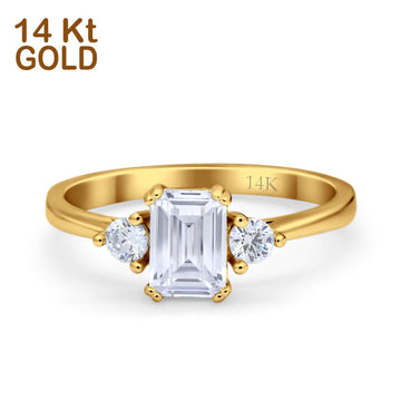 14K Yellow Gold Emerald Cut Wedding Engagement Ring Simulated CZ Size-7